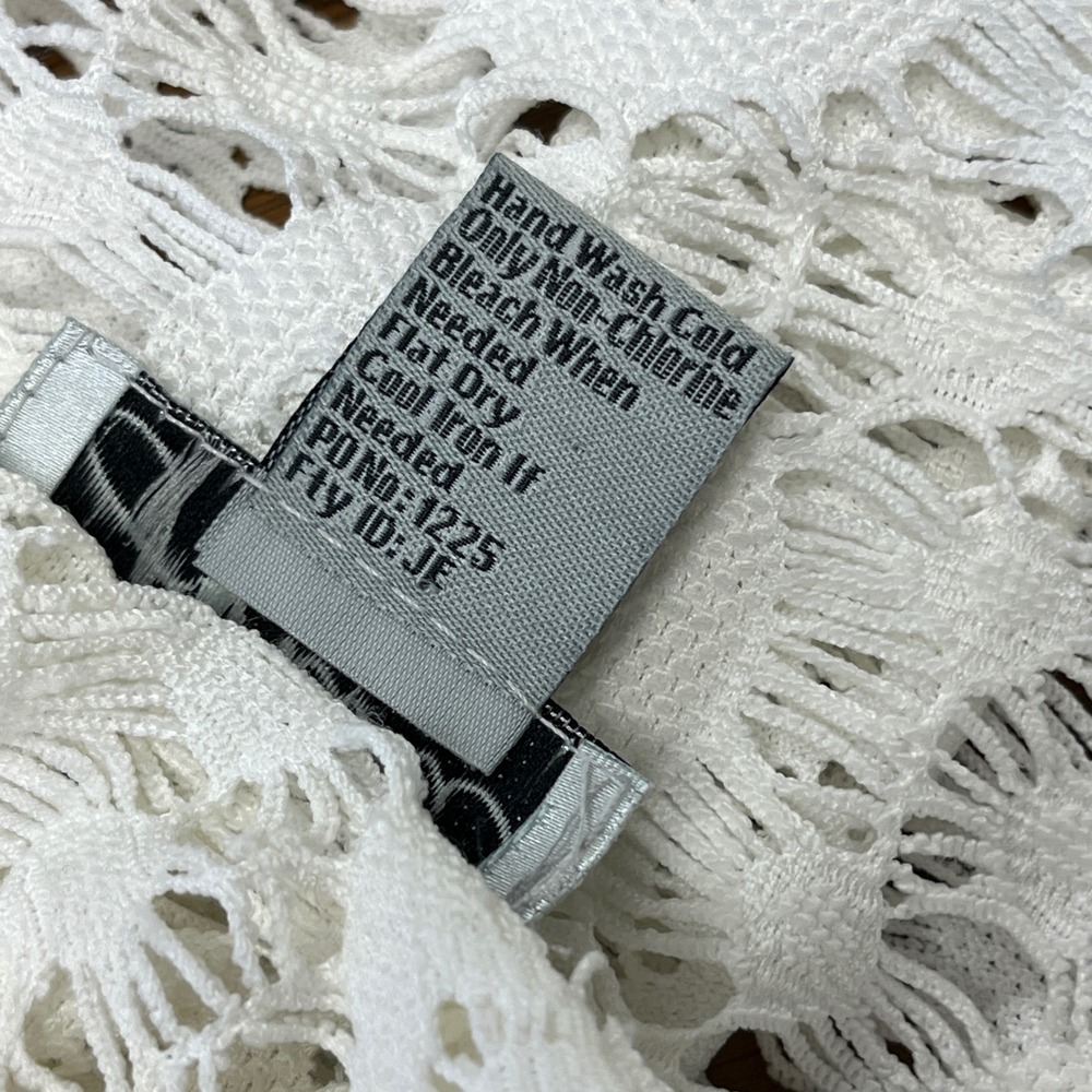 J VALDI Sheer White Lace V Neck 3/4 Sleeve Tunic Cover Up Dress L Swim‎ Vacation - Picture 11 of 12